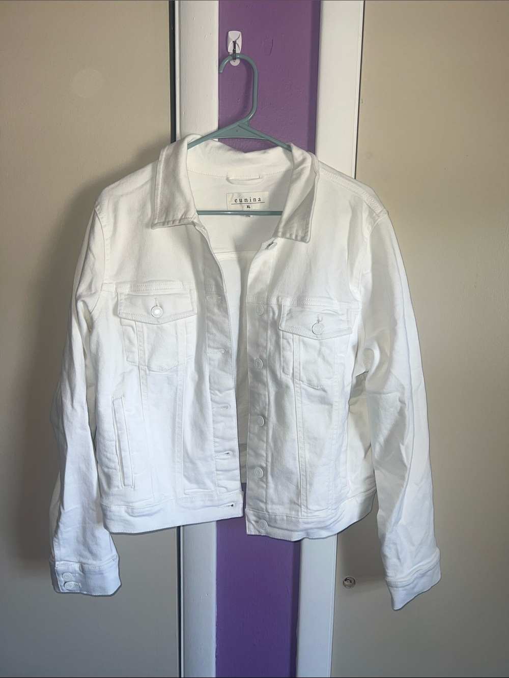 eunina White Denim Jacket with Button Front
